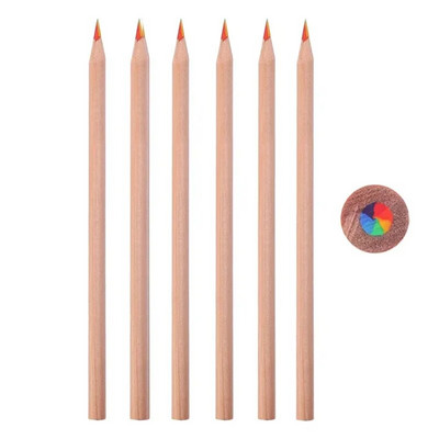 1/12 pakk mitmevärvilisi vikerkaarevärvilisi pliiatseid 7-ühes mustad puidust lahtised vikerkaarepliiatsid Kunstitarbed Joonistus Värvimine Joonistamine