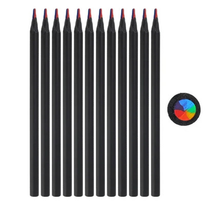1/12 pakk mitmevärvilisi vikerkaarevärvilisi pliiatseid 7-ühes mustad puidust lahtised vikerkaarepliiatsid Kunstitarbed Joonistus Värvimine Joonistamine