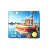 H& B 24 krāsu eļļas zīmuļu komplekts eļļains koka skārda kastes māksla Jauns apaļš Lápiz zīmēšanas komplekts Pieaugušo mākslas piederumi De Dibujo Petrolero