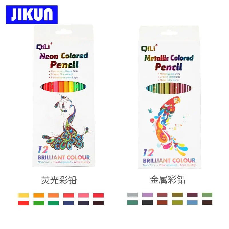 Krāsu zīmuļi 12gab - JIKUN Netoksiska eļļa/ūdens/metāls/neona krāsas Premium zīmēšanas zīmuļu komplekts māksliniekam