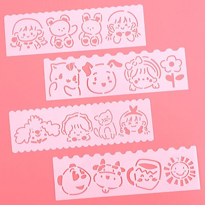 Jauki karikatūras plastmasas dobie trafareti ar roku rakstīta avīzes veidne bērnu gleznu veidņu rokasgrāmata DIY zīmēšanas lineālu komplekts