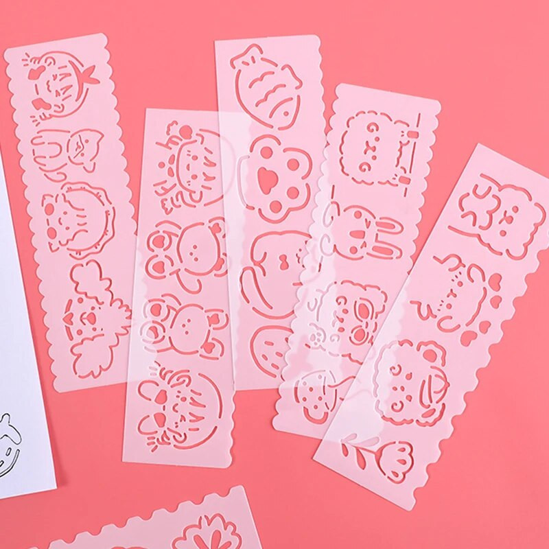 Jauki karikatūras plastmasas dobie trafareti ar roku rakstīta avīzes veidne bērnu gleznu veidņu rokasgrāmata DIY zīmēšanas lineālu komplekts