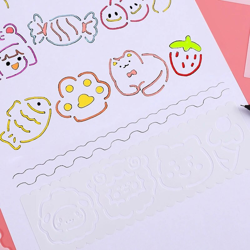 Jauki karikatūras plastmasas dobie trafareti ar roku rakstīta avīzes veidne bērnu gleznu veidņu rokasgrāmata DIY zīmēšanas lineālu komplekts