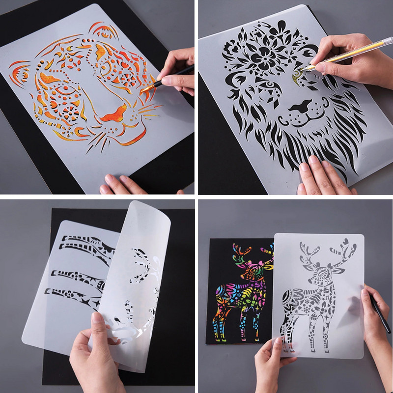 Ise ise maalimise mall 29x20,8 cm Loominguline loomateema Isiksuse kriimustusmaali mall Õpilastarvikute väljalõike mall