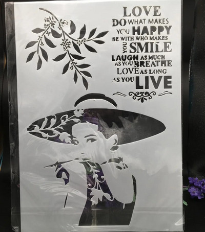 29*21cm A4 pikkade juustega tüdruk vibu DIY kihistusšabloonid seinamaaling väljalõigete albumi värvimine reljeefalbumi dekoratiivkaardi mall