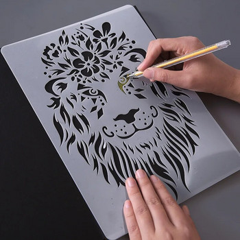 A4 Шаблони за животни за рисуване Кухи шаблони Спрей/Шаблон за ръчно рисуване Pre Tracing Ruler Направи си сам Scrapbooking Journal Decor