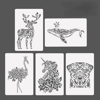 A4 στένσιλ ζώων για ζωγραφική Κούφια στένσιλ Πρότυπο ζωγραφικής με σπρέι/χέρι Pre Tracing Ruler DIY Scrapbooking Journal Decor