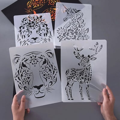 Șabloane de animale A4 pentru pictură Șabloane goale Spray/Șablon de pictură manuală Pre-Tracing Riglă DIY Scrapbooking Jurnal Decor