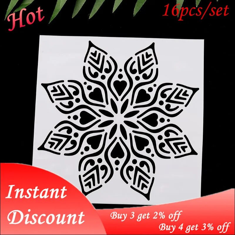 9/16 gab./komplektā Mandalas trafaretu zīmēšanas veidņu lineālu trafareti gleznošanas dēlim DIY albuma dekori Dažādi stili