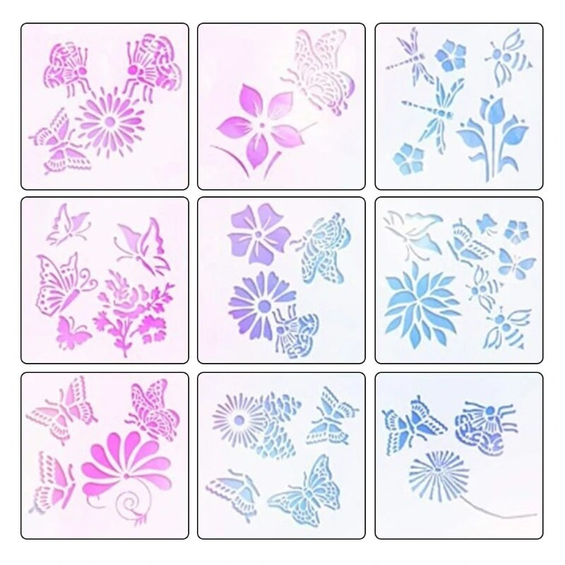 9/16 gab./komplektā Mandalas trafaretu zīmēšanas veidņu lineālu trafareti gleznošanas dēlim DIY albuma dekori Dažādi stili