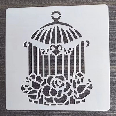 1BUC 13*13Cm Șablon cușcă de păsări Șabloane de straturi DIY Pictură pe perete Album de însemnări de colorat Album în relief Șablon de carte decorativă