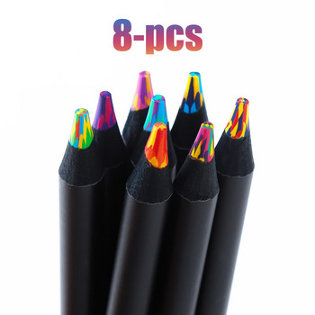 8бр. Комплект цветни моливи с пастели Моливи с дъга за подаръци за деца Дървени многоцветни моливи за рисуване Молив Ученически пособия
