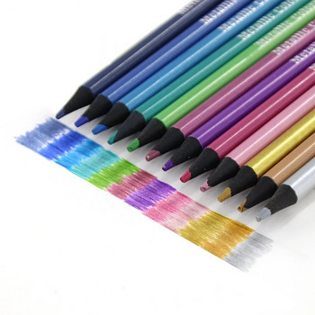 Brutfuner 12 цвята метални цветни моливи Комплект скици за рисуване Цветен молив от меко дърво за оцветяване Ученически артикули