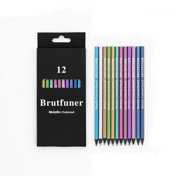 Brutfuner 12 Χρώματα Μεταλλικά Χρωματιστά Μολύβια Σετ Σκίτσο Σχεδίασης Μολύβι Μαλακό ξύλο για Χρωματισμό Σχολικά Μαθητικά Εικαστικά