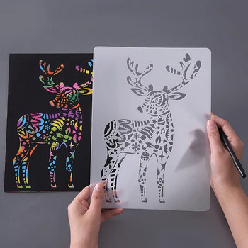Δημιουργικά στένσιλ με θέμα τα ζώα DIY Πρότυπο ζωγραφικής Χάρακας δαντέλας Εξατομικευμένα στένσιλ σχεδίασης με γρατσουνιές για ζωγραφική και διακόσμηση