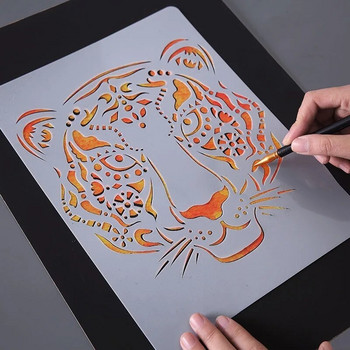 Δημιουργικά στένσιλ με θέμα τα ζώα DIY Πρότυπο ζωγραφικής Χάρακας δαντέλας Εξατομικευμένα στένσιλ σχεδίασης με γρατσουνιές για ζωγραφική και διακόσμηση