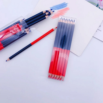 12 бр./кутия Двуцветни моливи за дърводелство Червен син Молив за рисуване/маркиране Дървена обвивка Кръгъл молив Дърводелски консумативи