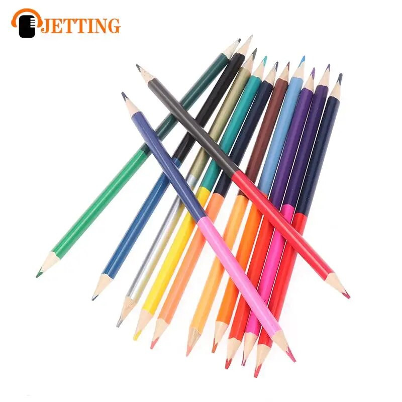 12ΤΜ 24Χρώματα Δικέφαλο Χρώμα Μολύβδινο Μολύβι Ξύλο Χρωματιστά Μολύβια για Σχέδιο Χαρτικά Αξεσουάρ Γραφείου Σχολικά Προμήθειες