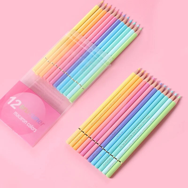 Profesionāli 12 gab. Macaron spilgti krāsaini zīmuļi Netoksiski pasteļkrāsas skicēšanas zīmējums skolas bērniem Dāvanas mākslas piederumi