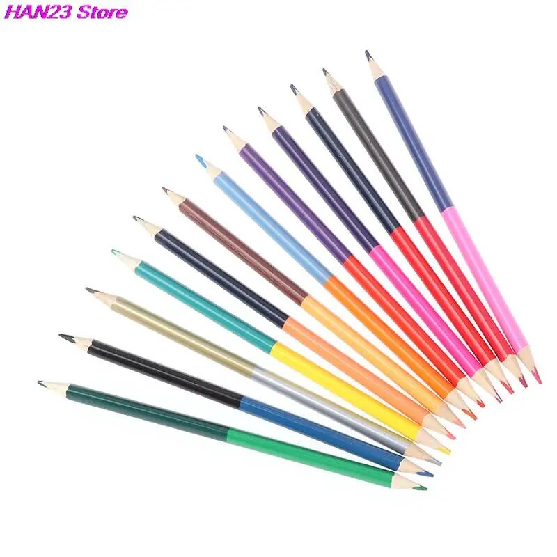 12Gb 24Krāsas Divgalvu krāsains svina zīmulis Koka krāsaini zīmuļi zīmēšanai Kancelejas piederumi Biroja piederumi Skolas piederumi