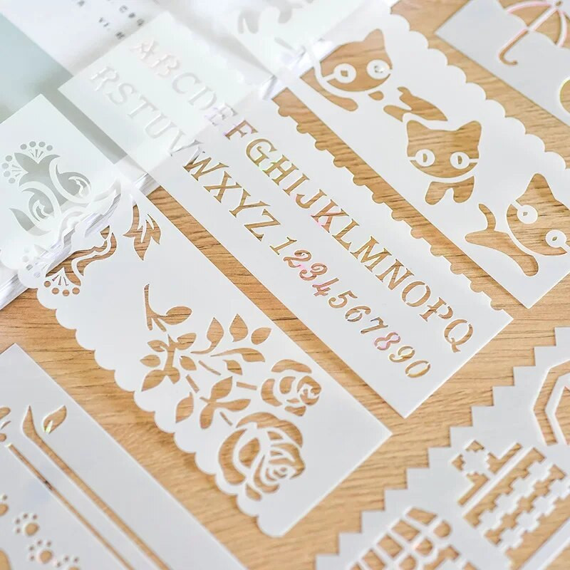 8PCS Taisnstūra dobi trafareti ar rokām apgleznošanas veidne bērniem DIY skrāpējumu krāsošana zīmogu krāsošanas veidne skolas piederumi