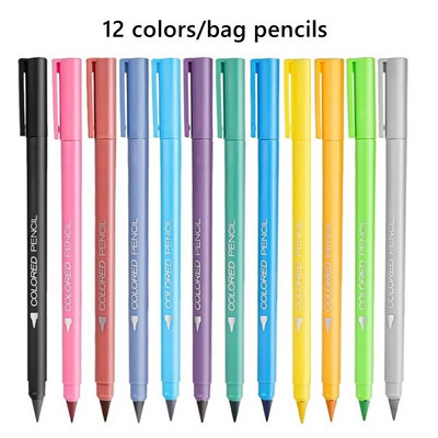 12 värvilise pliiatsi komplekt, igavene piiramatu pliiats lastele lõpmatu pliiats joonistus maalimine kirjatarbed Kawaii värvipliiatsid värvipliiatsid