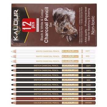 KALOUR 6/12 Carbon Pencil Professional White Charcoal Highlight Pencil Бял/Черен/Цветен Carbon Sketch Pencil Art Инструменти за рисуване