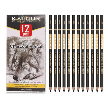 KALOUR 6/12 Carbon Pencil Professional White Charcoal Highlight Pencil Бял/Черен/Цветен Carbon Sketch Pencil Art Инструменти за рисуване