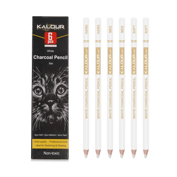 KALOUR 6/12 Carbon Pencil Professional White Charcoal Highlight Pencil Бял/Черен/Цветен Carbon Sketch Pencil Art Инструменти за рисуване