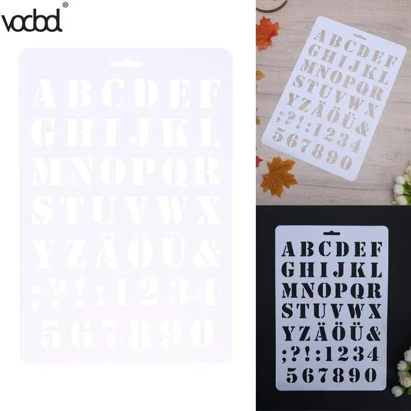 Burtu alfabēta skaitļu slāņošanas trafareti sienu scrapbooking gleznošanai veidnes zīmogi Foto amatniecība dekors plastmasas pochoir karte