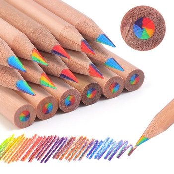 1-12Pcs Creative 7 Color Rainbow Pencils Art Supplies for Drawing Coloring Sketching Σταθερά ξύλινα πολύχρωμα μολύβια