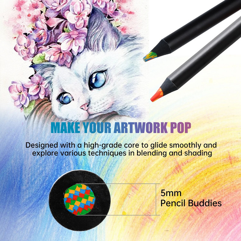 8gab Varavīksnes zīmulis, Koka krāsaini zīmuļi Lieli varavīksnes zīmuļi bērniem Daudzkrāsaini zīmuļi zīmēšanai skicēšanai Krāsošana