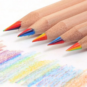 6-1 бр. Моливи с цвят на дъга Многоцветни моливи 7 в 1 Детски училищни рисунки Канцеларски материали Оцветяване Скициране Дървени артикули