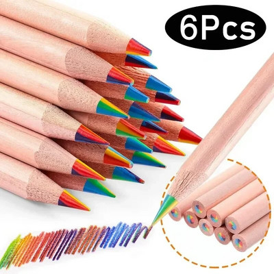 6-1db Szivárvány színes ceruzák Tarka 7 az 1-ben ceruzák Gyerekek Iskolai Rajz Írószer Színezés Vázlatkészítés Fa művészeti kellékek