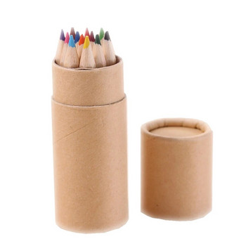 Професионален нов комплект 12 цветни моливи с цвят на естествено дърво Висококачествени ученически моливи за рисуване Училищни офис консумативи