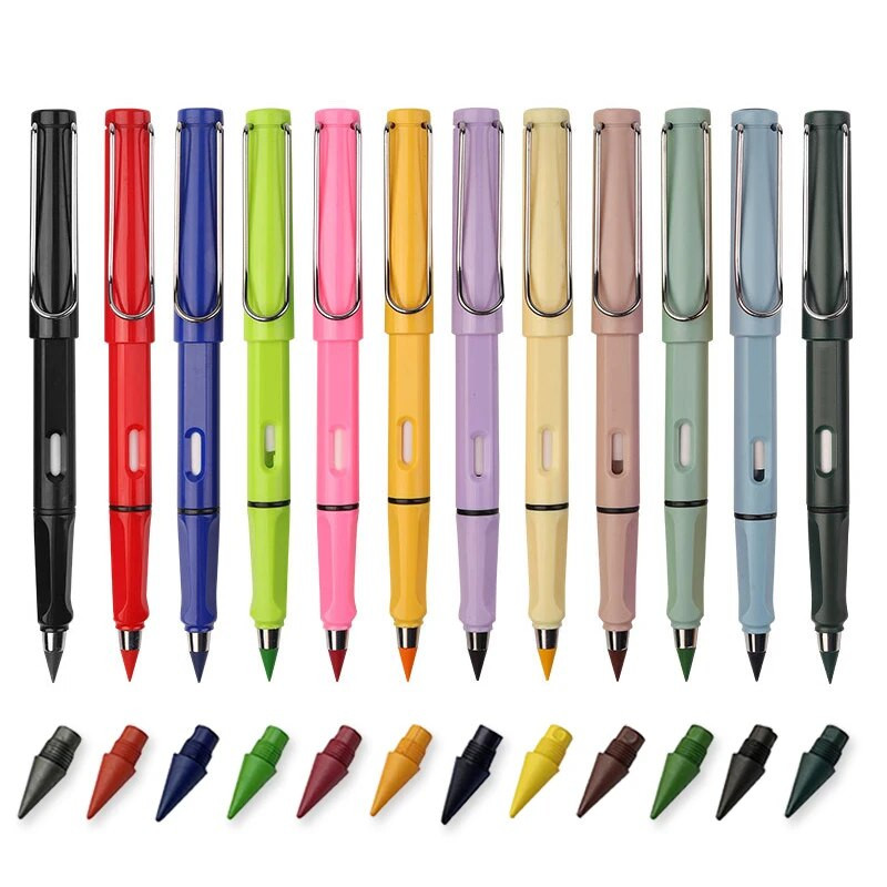 Jaunākie 12 gab./komplektā Vienkārši krāsaini mūžīgie zīmuļi bez tintes Bērnu dāvanas Mākslas studenti Glezniecības skola kawaii Kancelejas piederumi