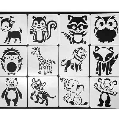 12 gab./komplekts Bērniem Skolēniem Zīmēšanas veidne Karikatūra Dzīvnieki Vāvere Lauva Trafareti Glezniecības veidne albuma dekorēšanai