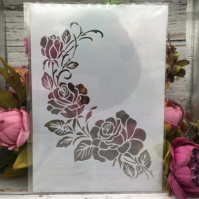 A4 29cm Клонка от розово цвете Направи си сам шаблони за наслояване Стенописи за оцветяване Релефен албум Декоративен шаблон