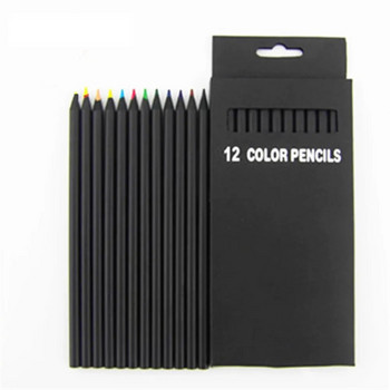Σετ 12 χρωμάτων Μαύρο Ξύλο Χρωματιστό Μολύβι Τέχνη Χρώμα Μολύβι Παιδικό Σχέδιο Εργαλεία Ζωγραφικής Χαρτικά Υλικά Γραφής Σχολικά