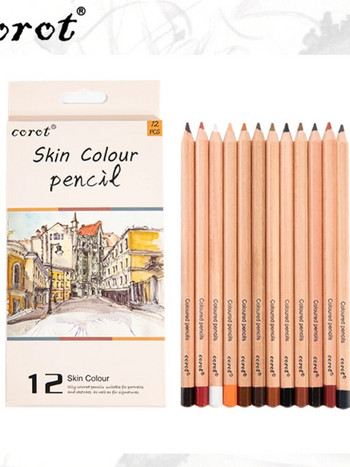 Молив за цвят на кожата 12 цвята Пастелен молив Молив за глава Портретен молив Пастелен цветен молив Трансгранично Изключително за молив за кожа