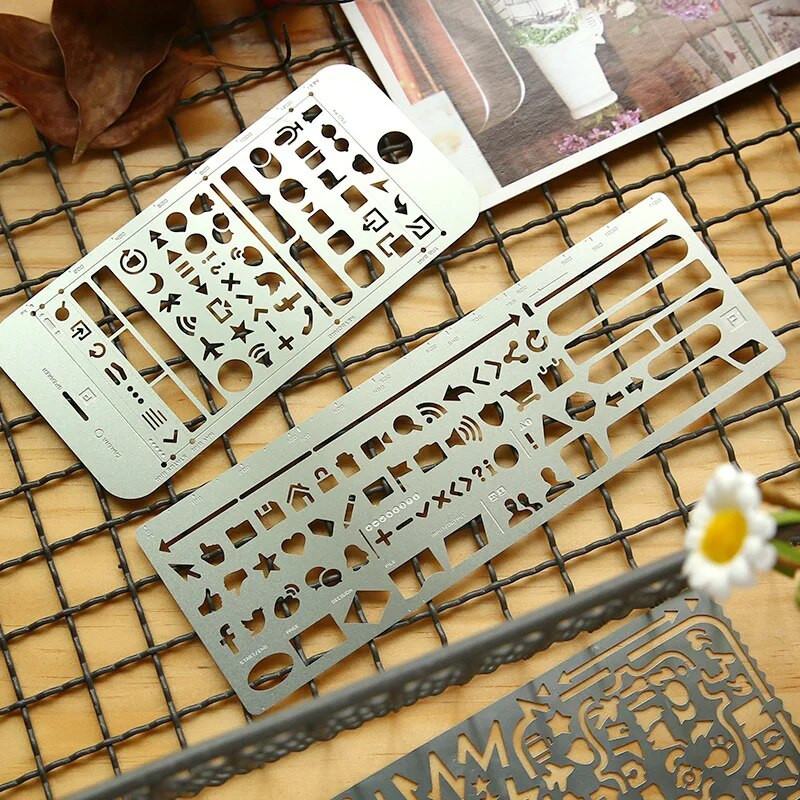 Radoši vintage pārnēsājami nerūsējošā tērauda trafareti dobi lineālu plānotājs dienasgrāmata piezīmju grāmatiņa DIY rīku zīmēšanas veidne dāvanu rakstāmpiederumi