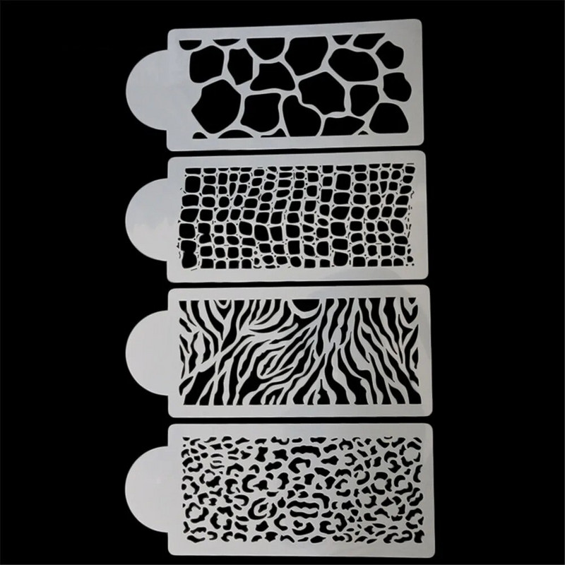 4gab/partija Plastmasas dzīvnieku vēnu izsmidzināšanas veidnes Kafijas cepumu kūkas šokolādes apdrukas trafarets DIY Candy Fondant atvērtu ziedu veidne