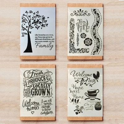 4 τεμ/Παρτίδα A4 Vintage γαλλικές λέξεις Paris DIY Layering στένσιλ Ζωγραφική Λεύκωμα χρωματισμού Ανάγλυφο Πρότυπο διακόσμησης άλμπουμ 29*21cm