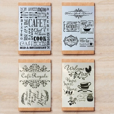 4 τεμ/Παρτίδα A4 Vintage γαλλικές λέξεις Paris DIY Layering στένσιλ Ζωγραφική Λεύκωμα χρωματισμού Ανάγλυφο Πρότυπο διακόσμησης άλμπουμ 29*21cm