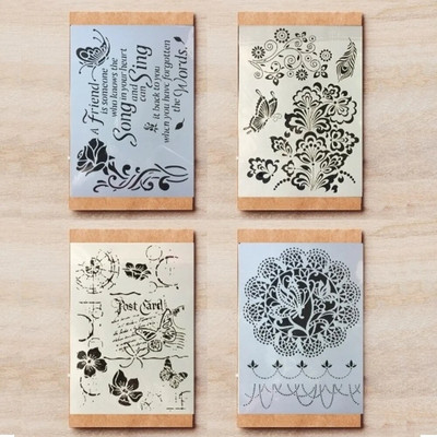 4 τεμ/Παρτίδα A4 Vintage γαλλικές λέξεις Paris DIY Layering στένσιλ Ζωγραφική Λεύκωμα χρωματισμού Ανάγλυφο Πρότυπο διακόσμησης άλμπουμ 29*21cm