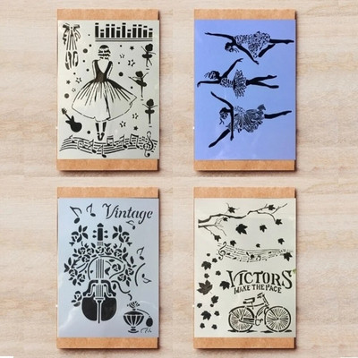 4 τεμ/Παρτίδα A4 Vintage γαλλικές λέξεις Paris DIY Layering στένσιλ Ζωγραφική Λεύκωμα χρωματισμού Ανάγλυφο Πρότυπο διακόσμησης άλμπουμ 29*21cm