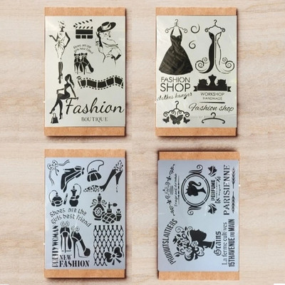 4 τεμ/Παρτίδα A4 Vintage γαλλικές λέξεις Paris DIY Layering στένσιλ Ζωγραφική Λεύκωμα χρωματισμού Ανάγλυφο Πρότυπο διακόσμησης άλμπουμ 29*21cm