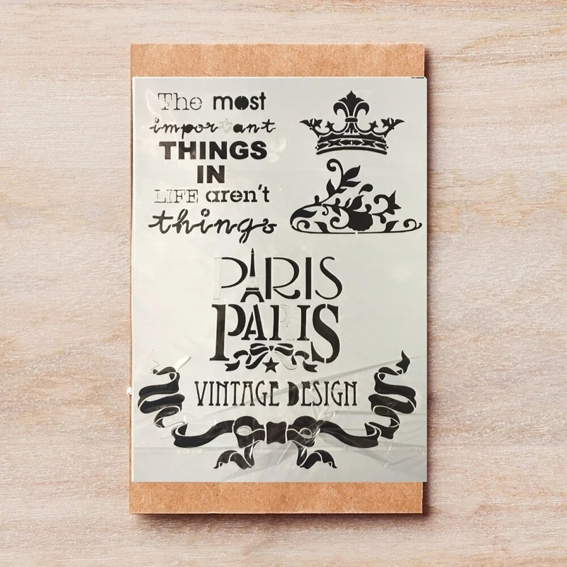 4 τεμ/Παρτίδα A4 Vintage γαλλικές λέξεις Paris DIY Layering στένσιλ Ζωγραφική Λεύκωμα χρωματισμού Ανάγλυφο Πρότυπο διακόσμησης άλμπουμ 29*21cm