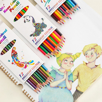 12 цвята Комплект цветни моливи Живи мазни водоразтворими моливи за оцветяване Първокласни артикули за художници за скициране Оцветяване