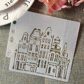 5,1 collas mājas ēka, iela, DIY, slāņošanas trafareti, gleznošana, albuma krāsošana, reljefs albums, dekoratīvās kartītes veidne